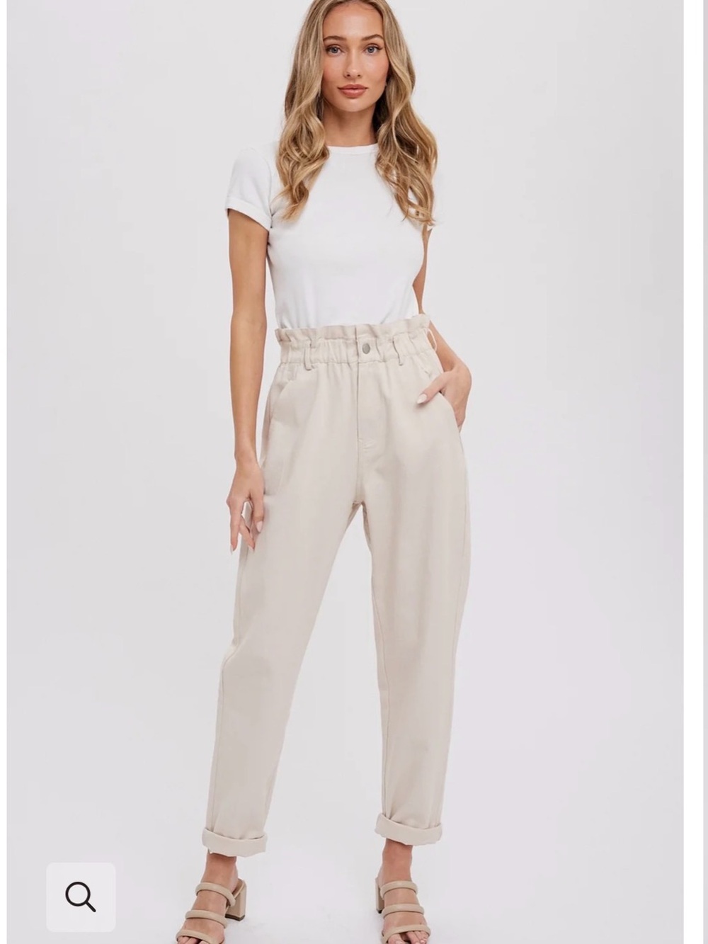 Bluivy High-Waist Paperbag Straight Leg Trousers in Light Beige